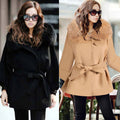 Wool Collar Long Sleeves Slim Wool Coat With Belt - Oh Yours Fashion - 3