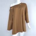 Hole Bat-wing Sleeves Scoop Pure Color Blouse - Oh Yours Fashion - 4