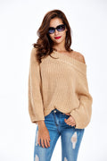 Pure Color Off Shoulder Loose Pullover Sweater - Oh Yours Fashion - 2