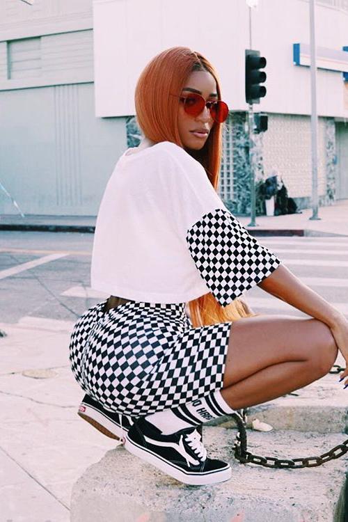 Print Plaid Loose T-shirt with Shorts Two Pieces Set