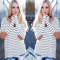 Fashion Stripe Print V Neck Long Sleeve Blouse - Oh Yours Fashion - 1