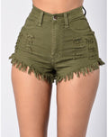 High Waist Pure Color Ripped Slim Women's Shorts