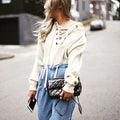 Sexy Deep V Off-Shoulder Lace Up Sweater - Oh Yours Fashion - 6