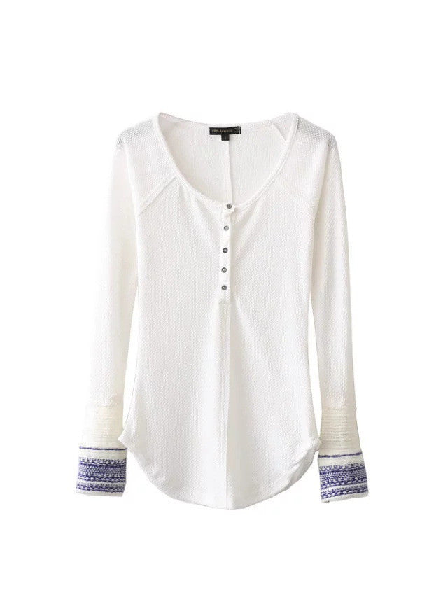 Cuff Decorative Buttons Knit Irregular Slim T-shirts - Oh Yours Fashion - 3