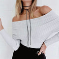 Sexy Off Shoulder Slim Ribbed Long Sleeve Knit Sweater - Oh Yours Fashion - 5