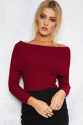 Sexy Off Shoulder Slim Ribbed Long Sleeve Knit Sweater - Oh Yours Fashion - 6