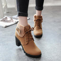 British Round Toe Lace Up Velvet Warm Middle Chunky Heel Ankle Boots