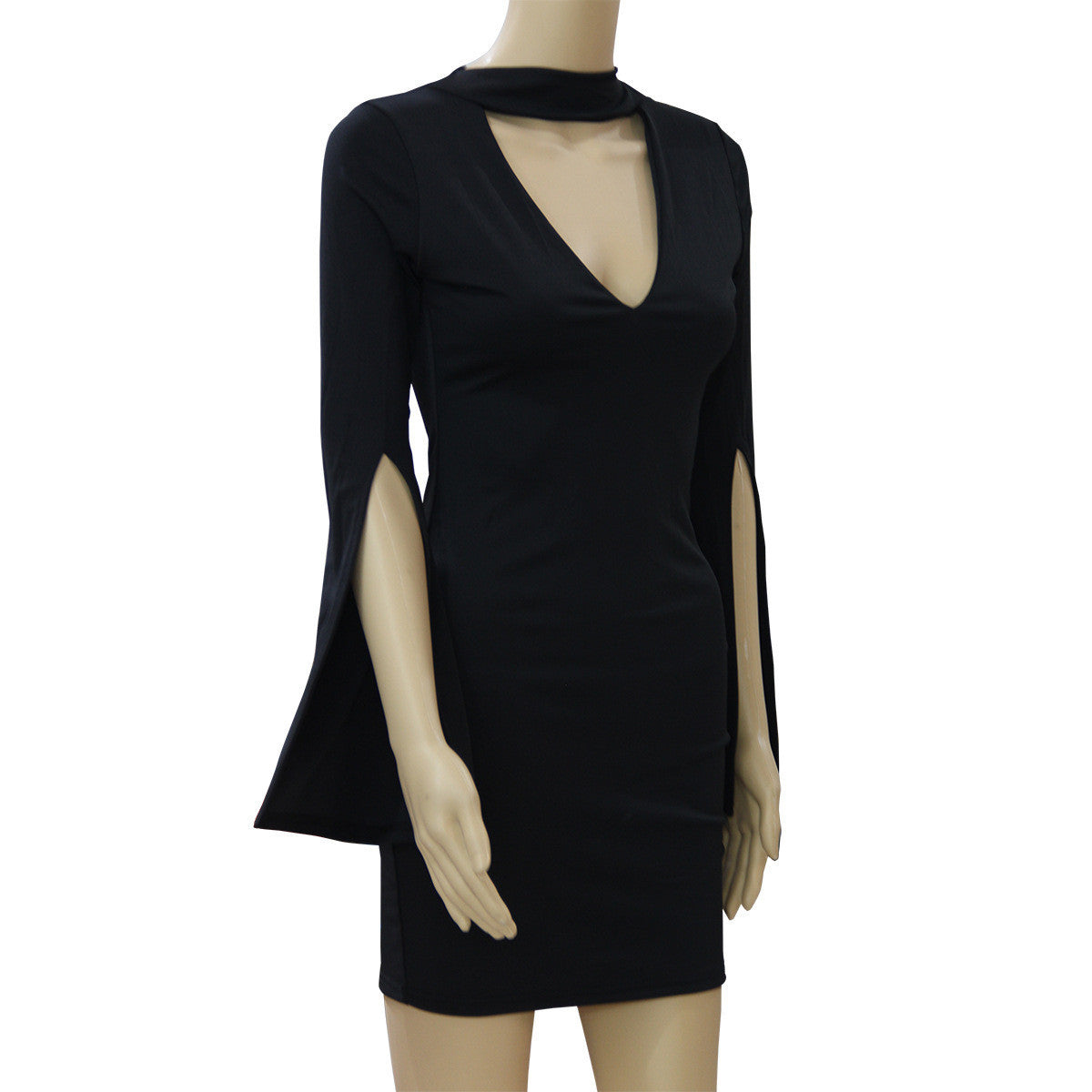Sexy Black Horn Split Sleeve Bodycon Short Dress - Oh Yours Fashion - 6