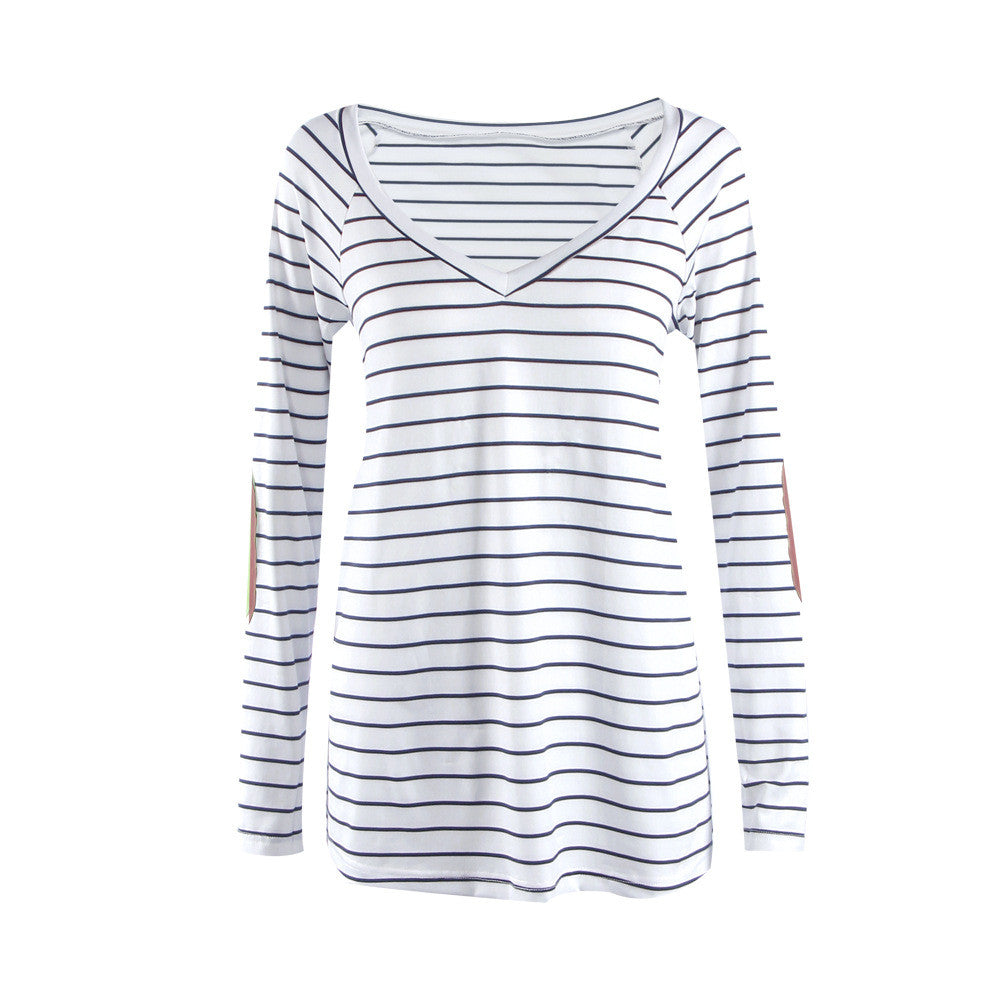 Fashion Stripe Print V Neck Long Sleeve Blouse - Oh Yours Fashion - 4