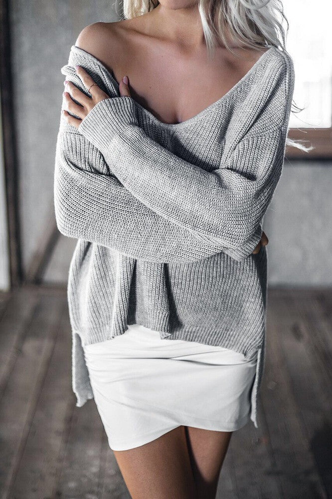 Sexy V-Neck Loose BF Irregular Sweater - Oh Yours Fashion - 3
