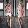 V-neck Long Sleeves Casual Striped Sexy Pure Color Knit Blouse - Oh Yours Fashion - 5