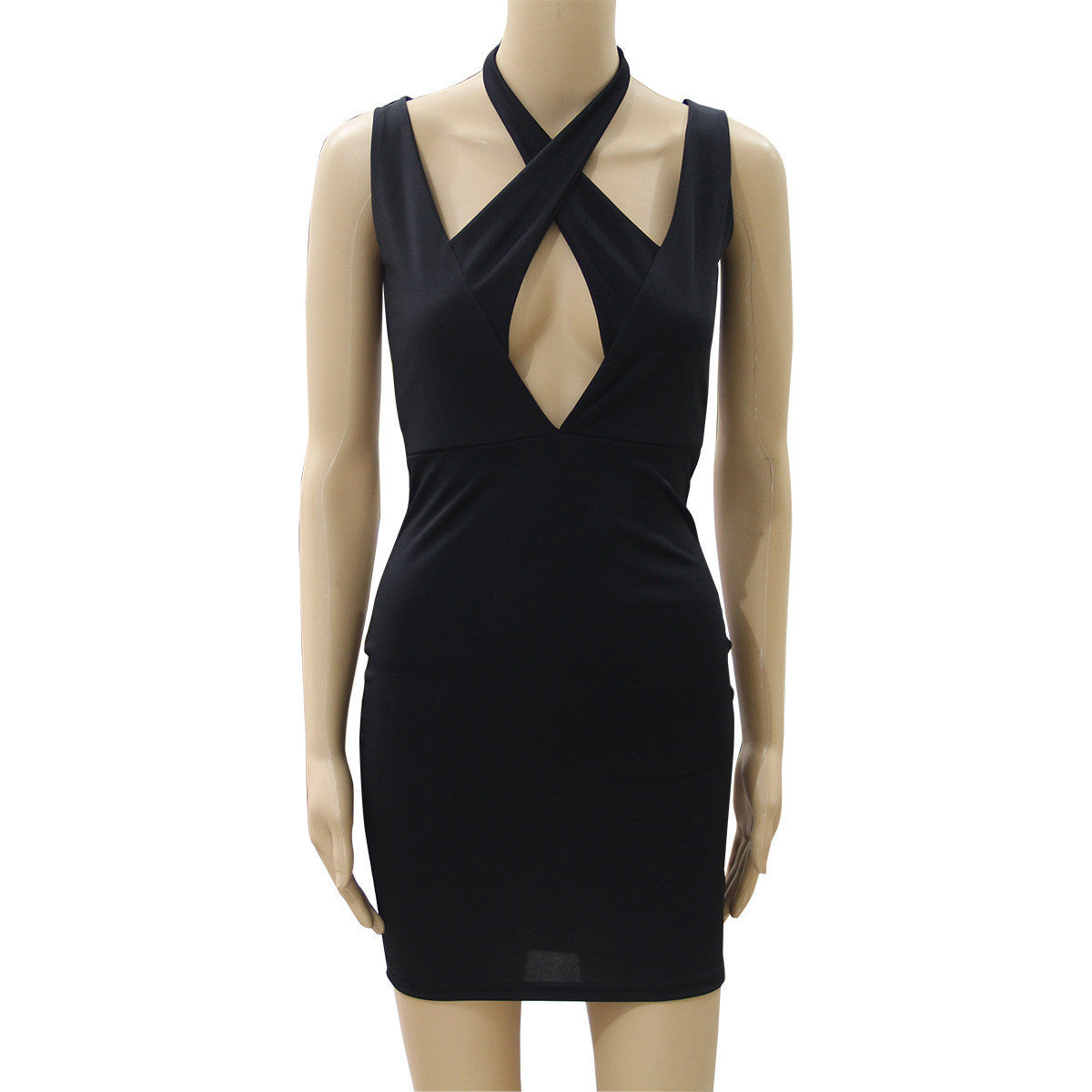 Sexy Cross Black Short Backless Bodycon Dress - Oh Yours Fashion - 7