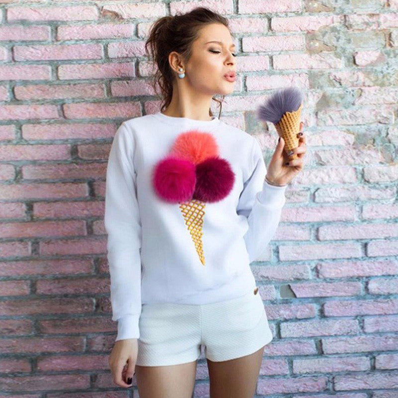 Cute Furry Ball Icecream Print Long Sleeve Sweatshirt - Oh Yours Fashion - 8
