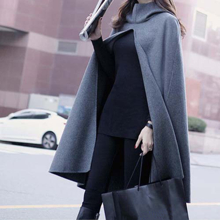 High Neck Long Sleeves Hooded Wool Cloak Coat - Oh Yours Fashion - 5