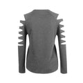 Fashion Hollow Out Long Sleeve Scoop Gray Blouse - Oh Yours Fashion - 9