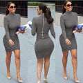 High Neck Long Sleeve Back Zipper Bodycon Short Dress - Oh Yours Fashion - 1