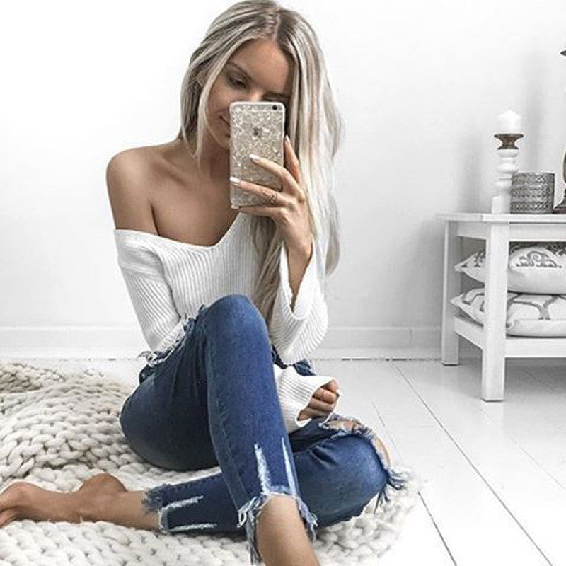 Sexy White Long Sleeve Crop Top Sweater - Oh Yours Fashion - 8