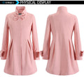 Bowknot Long Sleeves Stand Collar Pure Color Flare Slim Coat - Oh Yours Fashion - 4