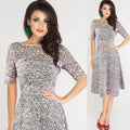 Elegant Floral Lace Short Sleeve Scoop Knee-Length Dress - Oh Yours Fashion - 5