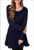 Knitting Round Neck Long Sleeve Sweater Dress - Oh Yours Fashion - 8