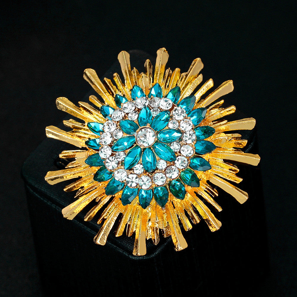 Sapphire Crystal Sunflower Brooch - Oh Yours Fashion - 4