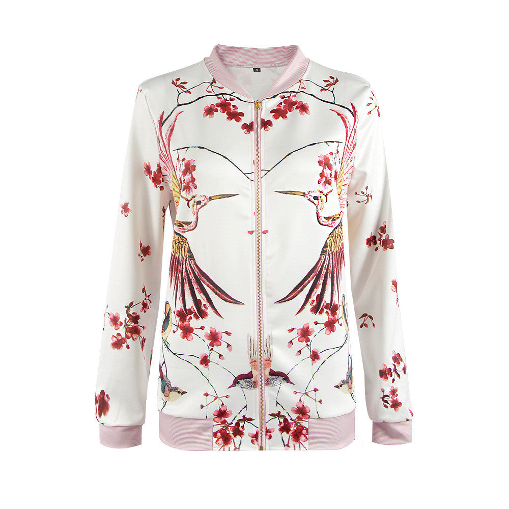 Fashion Cranes Begonia Printing White Short Jacket - Oh Yours Fashion - 4