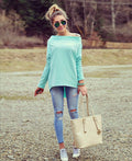 Sexy Scoop Long Sleeve Irregular Hemline Pure Color Blouse - Oh Yours Fashion - 4