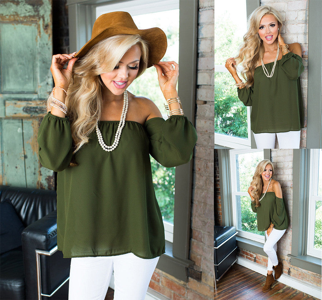 Sexy Off Shoulder Long Sleeve Chiffon Elastic Loose Blouse - Oh Yours Fashion - 1