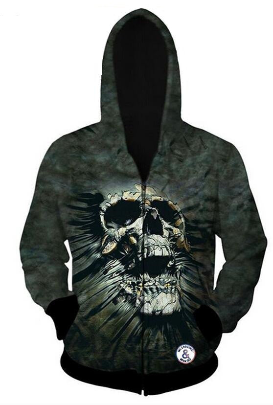 Digital Printing Green Skull Threads Hoodie - Oh Yours Fashion - 1