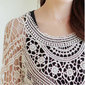 Pure Color Crocheting Lace Hollow Out Short Beach Cover Up Dress