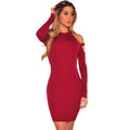 Dew Shoulder Long Sleeves Short Bodycon Dress - Oh Yours Fashion - 3