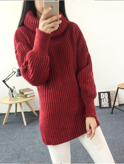 Sleeve High Shawl Collar Pullover Solid Color Sweater - Oh Yours Fashion - 1