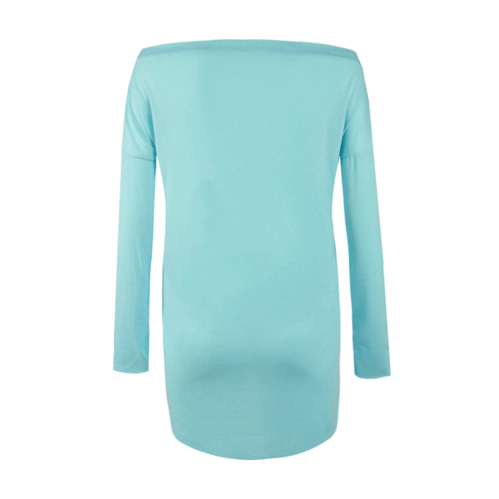 Sexy Scoop Long Sleeve Irregular Hemline Pure Color Blouse - Oh Yours Fashion - 6