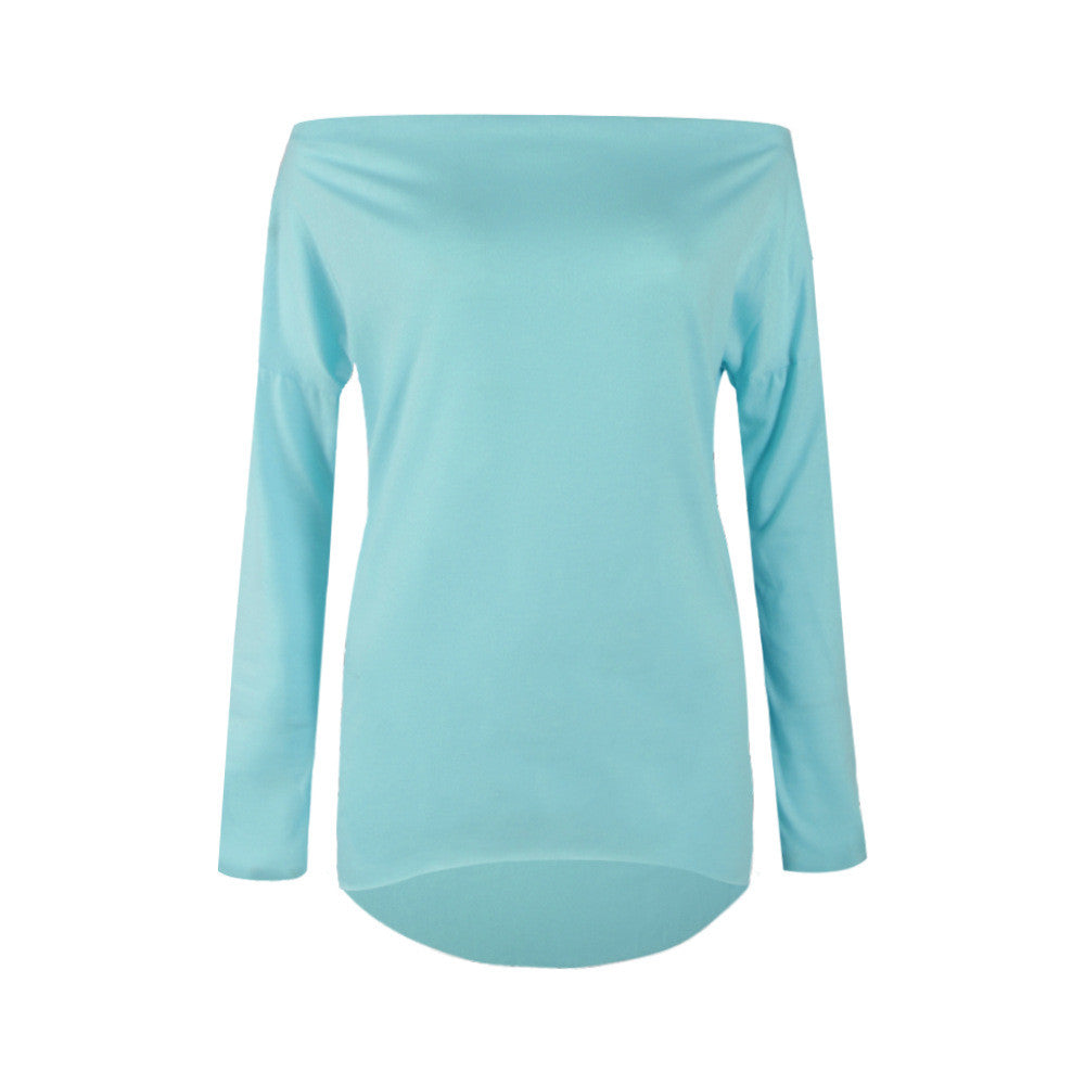 Sexy Scoop Long Sleeve Irregular Hemline Pure Color Blouse - Oh Yours Fashion - 5