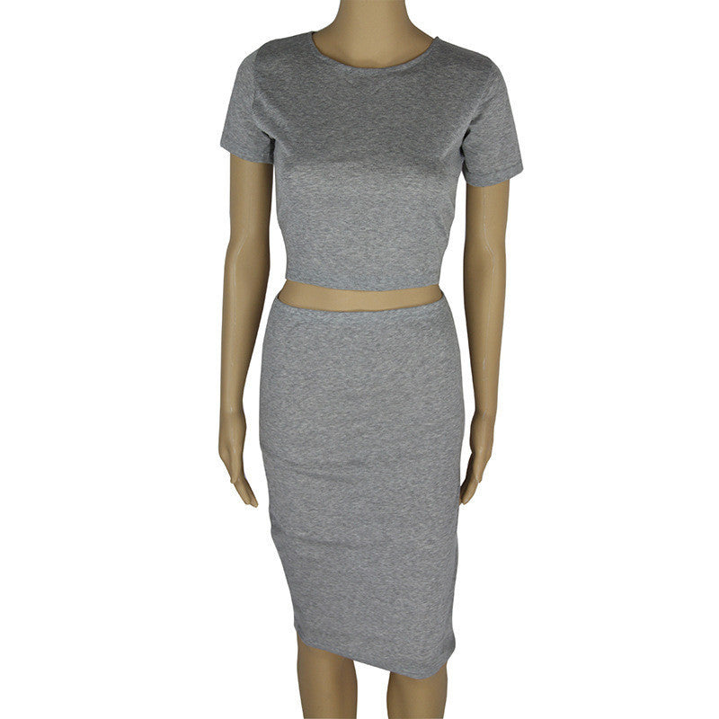 Crop Top T-shirt and Bodycon Knee-length Skirt Two-Piece Dress Set - Oh Yours Fashion - 4