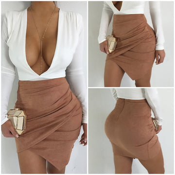 Sexy Wrap Faux Suede Short Bodycon Skirt - Oh Yours Fashion - 1