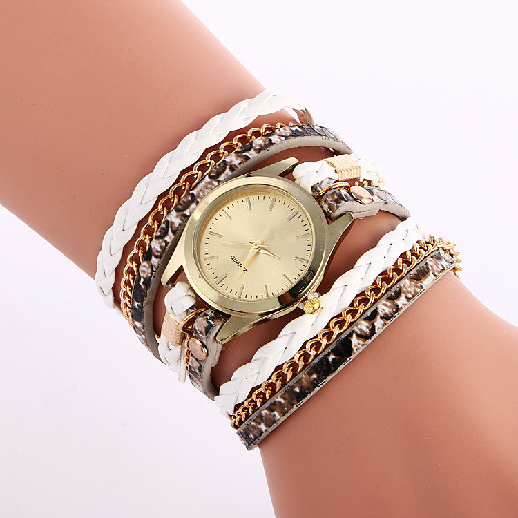 Snake Print Woven Wrap Bracelet Watch - Oh Yours Fashion - 1