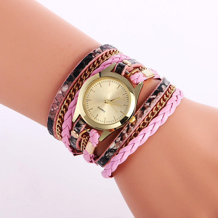 Snake Print Woven Wrap Bracelet Watch - Oh Yours Fashion - 8