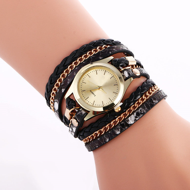Snake Print Woven Wrap Bracelet Watch - Oh Yours Fashion - 1