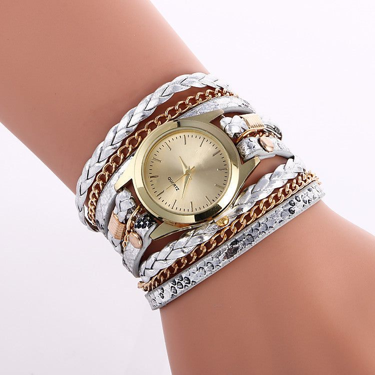 Snake Print Woven Wrap Bracelet Watch - Oh Yours Fashion - 7