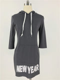 Letter Print Draw String Hoodie Loose Short Dress - Oh Yours Fashion - 7