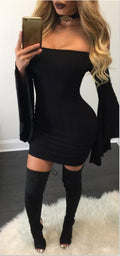 Sexy Off Shoulder Bell Sleeve Bodycon Short Dress - Oh Yours Fashion - 4