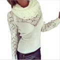 Fashion Hollow Out Heaps Collar Long Sleeve Knit Sweater - Oh Yours Fashion - 4