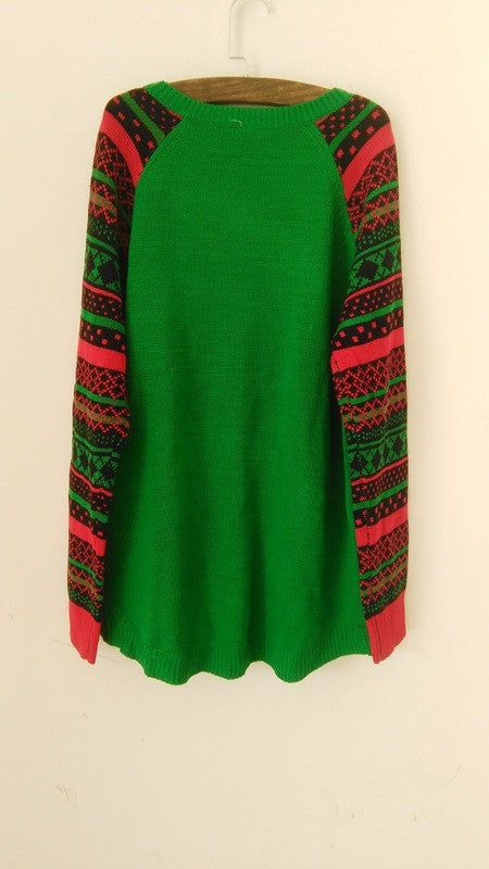 Christmas Elk Sequins Splicing Long Sleeve Green Knitting Sweater - Oh Yours Fashion - 4