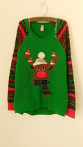 Christmas Elk Sequins Splicing Long Sleeve Green Knitting Sweater - Oh Yours Fashion - 2