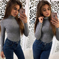Fashion Pure Color High Neck Long Sleeve Blouse - Oh Yours Fashion - 1