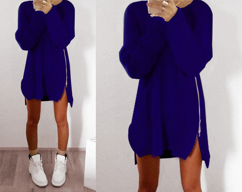 Leisure Loose Side Zipper Long Sweater Dress - Oh Yours Fashion - 9