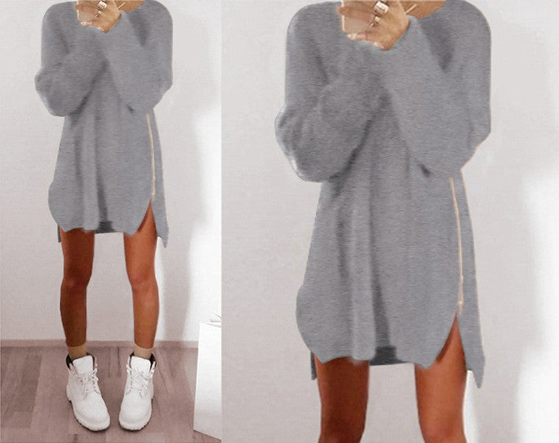 Leisure Loose Side Zipper Long Sweater Dress - Oh Yours Fashion - 5