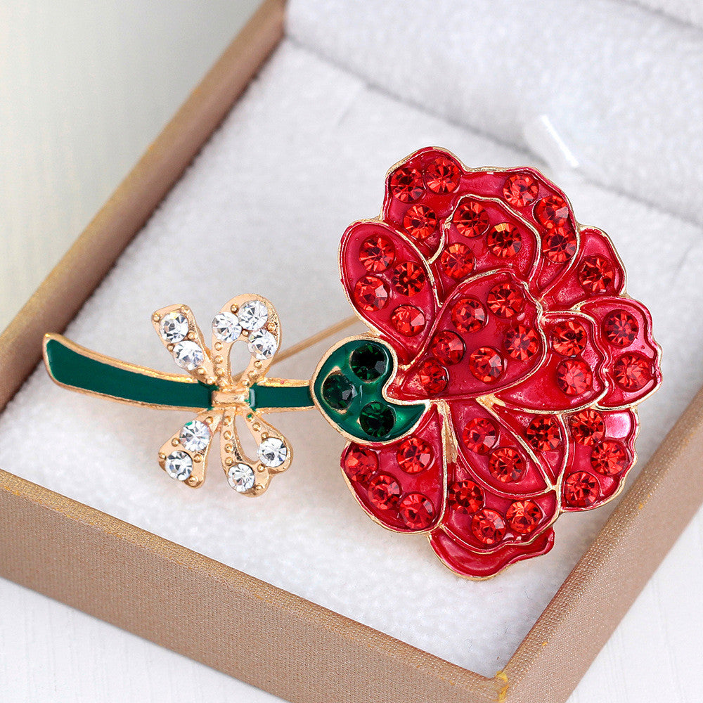 Retro Diamond Red Rose Brooch - Oh Yours Fashion - 1