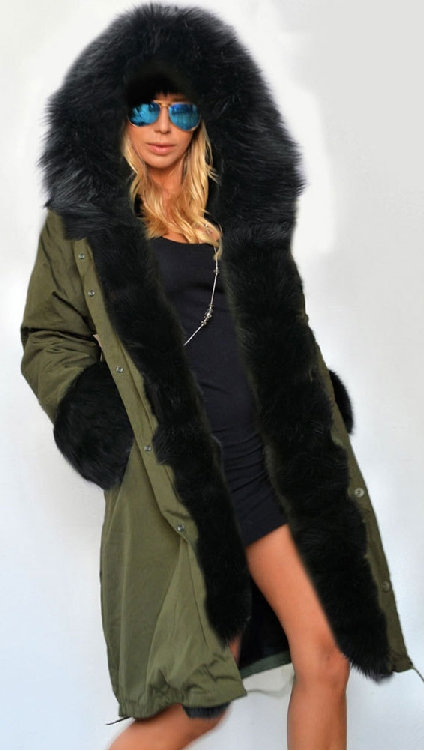 Zipper Hooded Faux Fur Cuff Long Cotton Coat - Oh Yours Fashion - 4